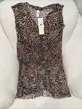 Leopard Print Sleeveless V-Neck Top - Brown